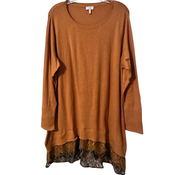 LOGO Lori Goldstein Walnut Brown Tunic Size 2X Lace Hem Cotton-Cashmere Top - Picture 1 of 7